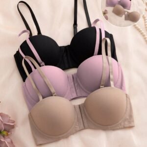 Eg Bra SHEIN 3pcs Multi-Color Balcony Mug Cup Push Up Bra – front closure with convertible straps